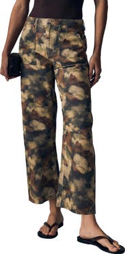 LE JEAN Watercolor Camo Print Crop Barrel Utility Jeans
