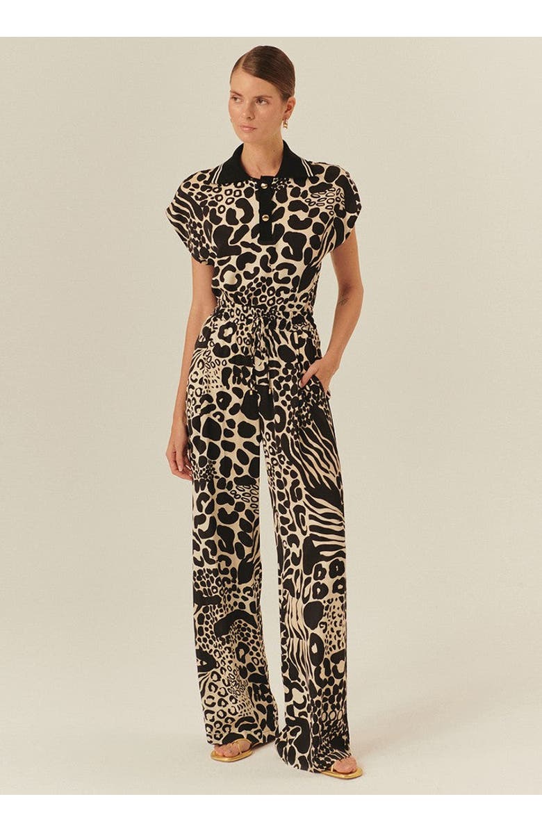 Exquise Averie Tailored Linen Palazzo Pants, Main, color, Black-Beige