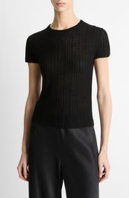 Vince Waffle Stitch Short Sleeve Cashmere & Silk Sweater