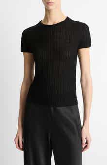 Vince Waffle Stitch Short Sleeve Cashmere & Silk Sweater