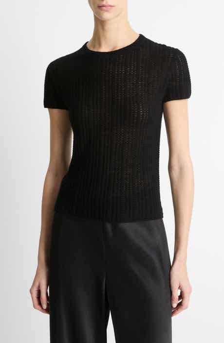 Vince Waffle Stitch Short Sleeve Cashmere & Silk Sweater