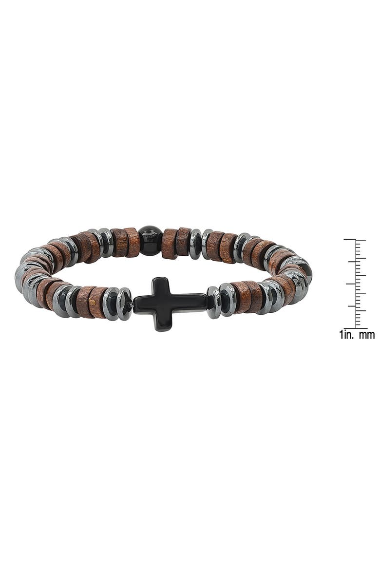 Hematite Wood Bead Cross Bracelet, Alternate, color, GRAY/ BROWN/ BLACK