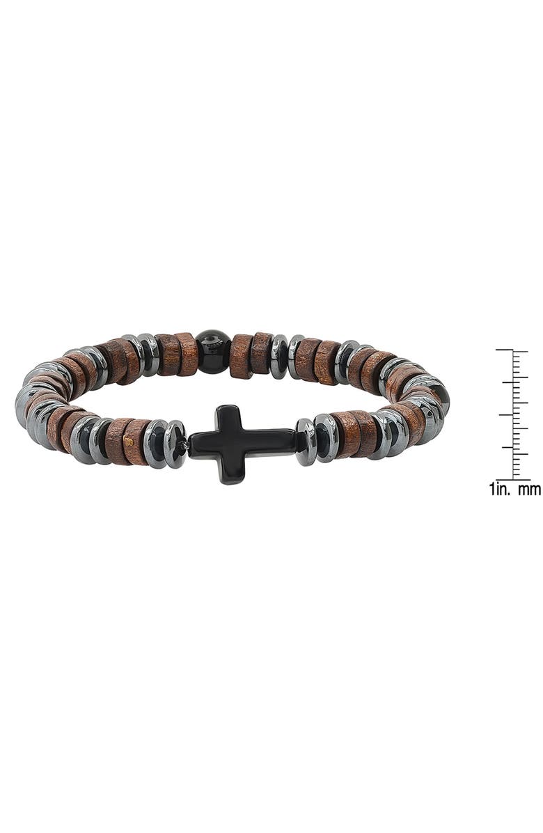 HMY JEWELRY Hematite Wood Bead Cross Bracelet, Alternate, color, Gray/ Brown/ Black