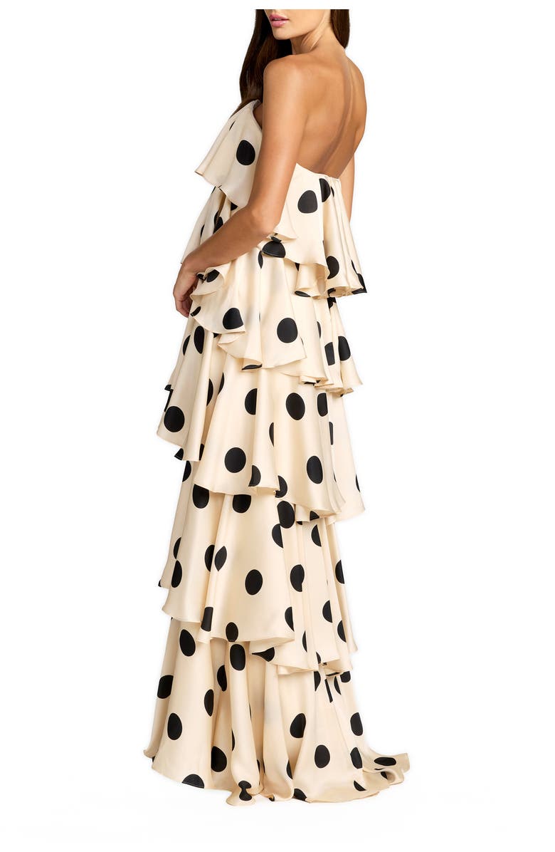 Mac Duggal Strapless Polka Dot Charmeuse Ruffle Gown, Alternate, color, Cream Black