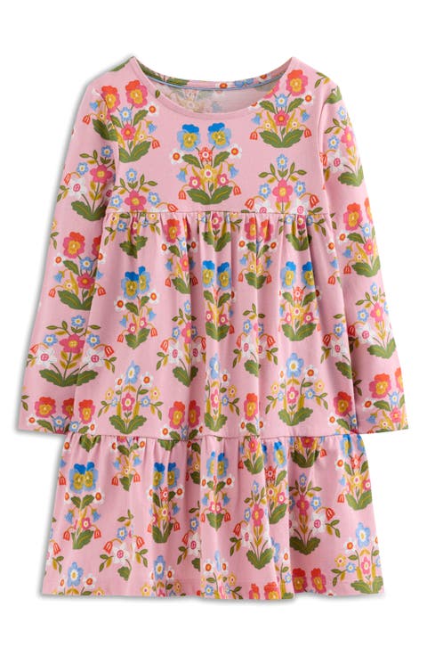 Kids' Floral Long Sleeve Tiered Cotton Jersey Dress (Toddler, Little Kid & Big Kid)