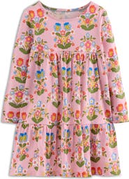 Mini Boden Kids' Floral Long Sleeve Tiered Cotton Jersey Dress