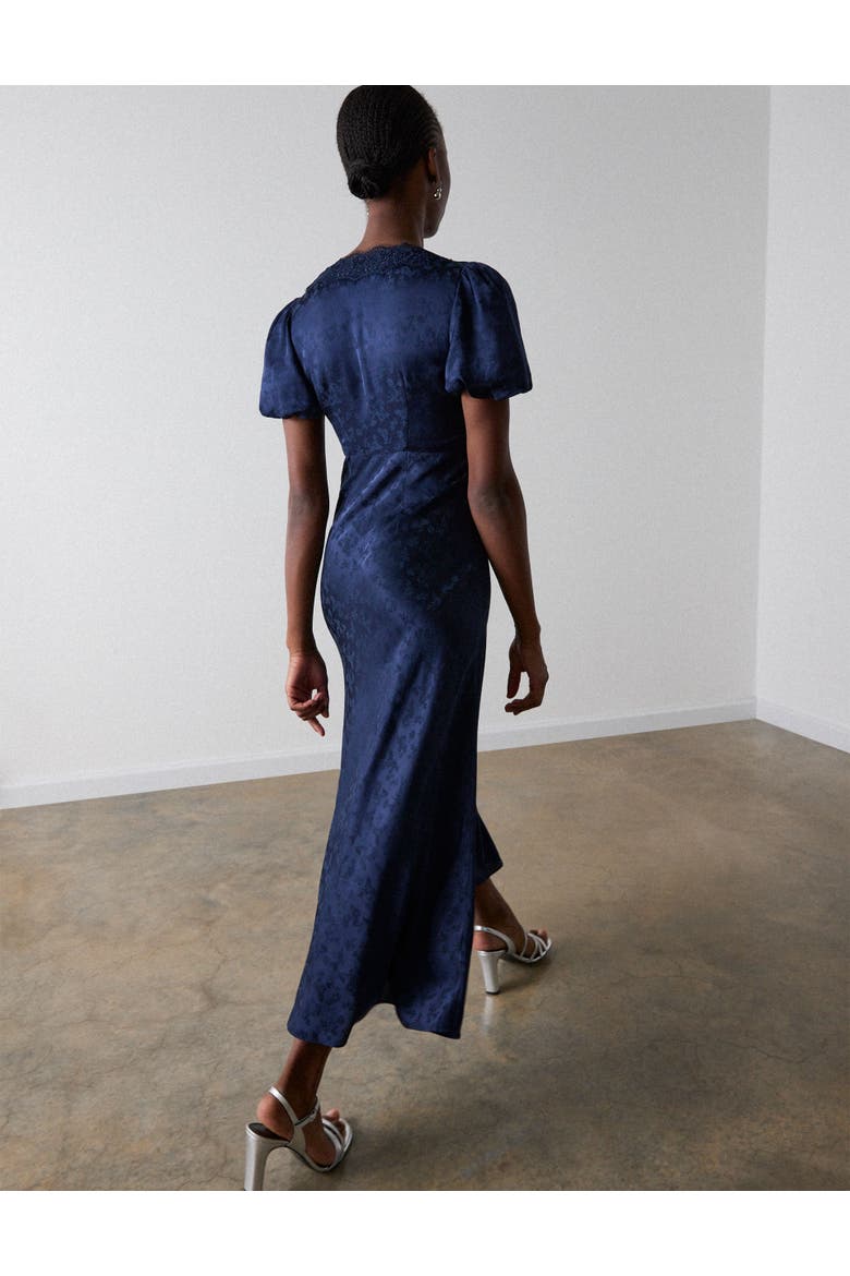 Jacquard V-Neck Midi Dress, Alternate, color, Navy