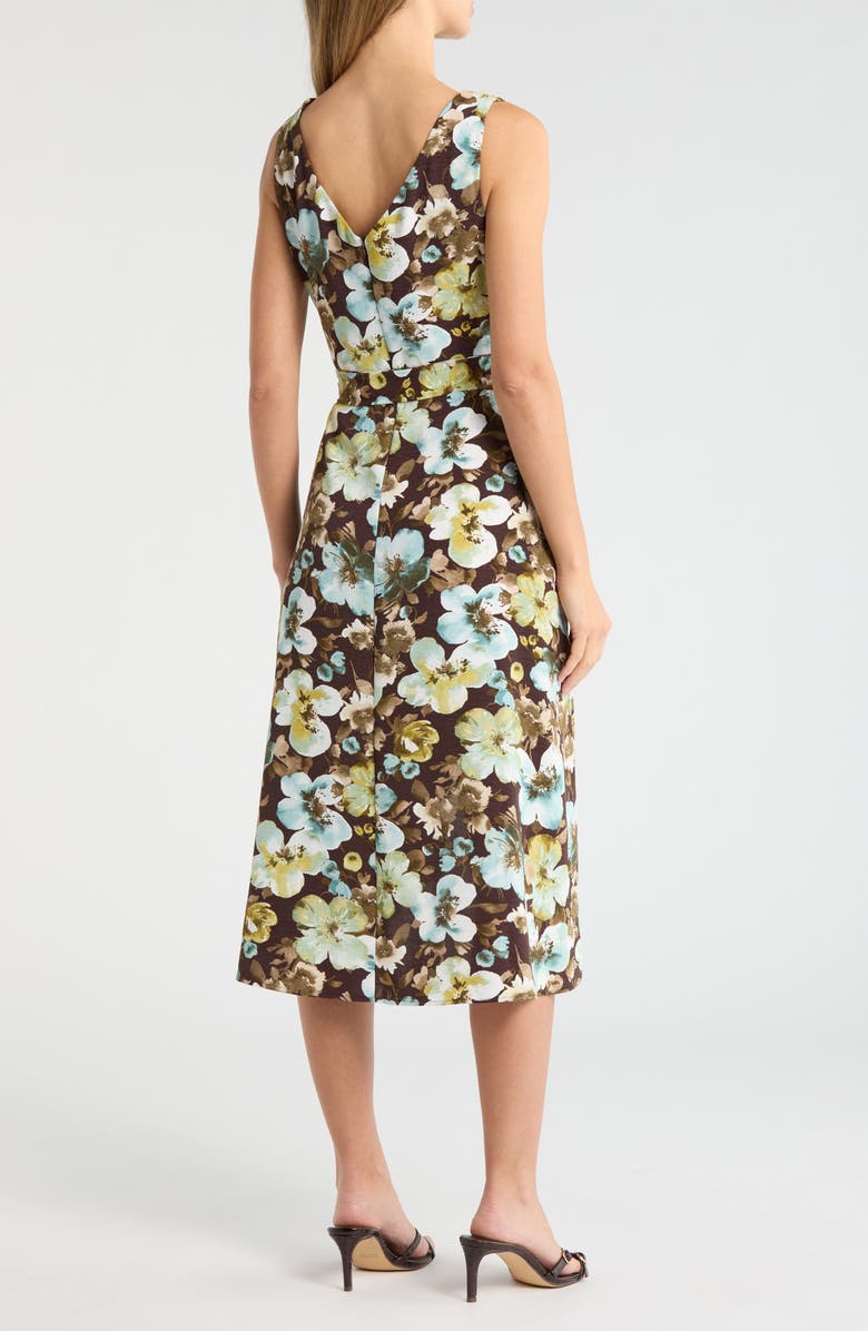 Connected Apparel Tie Waist High-Low Midi Dress, Alternate, color, Chocolate