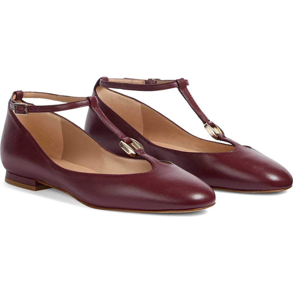 Lk Bennett Minna T-strap Flat In Burgundy