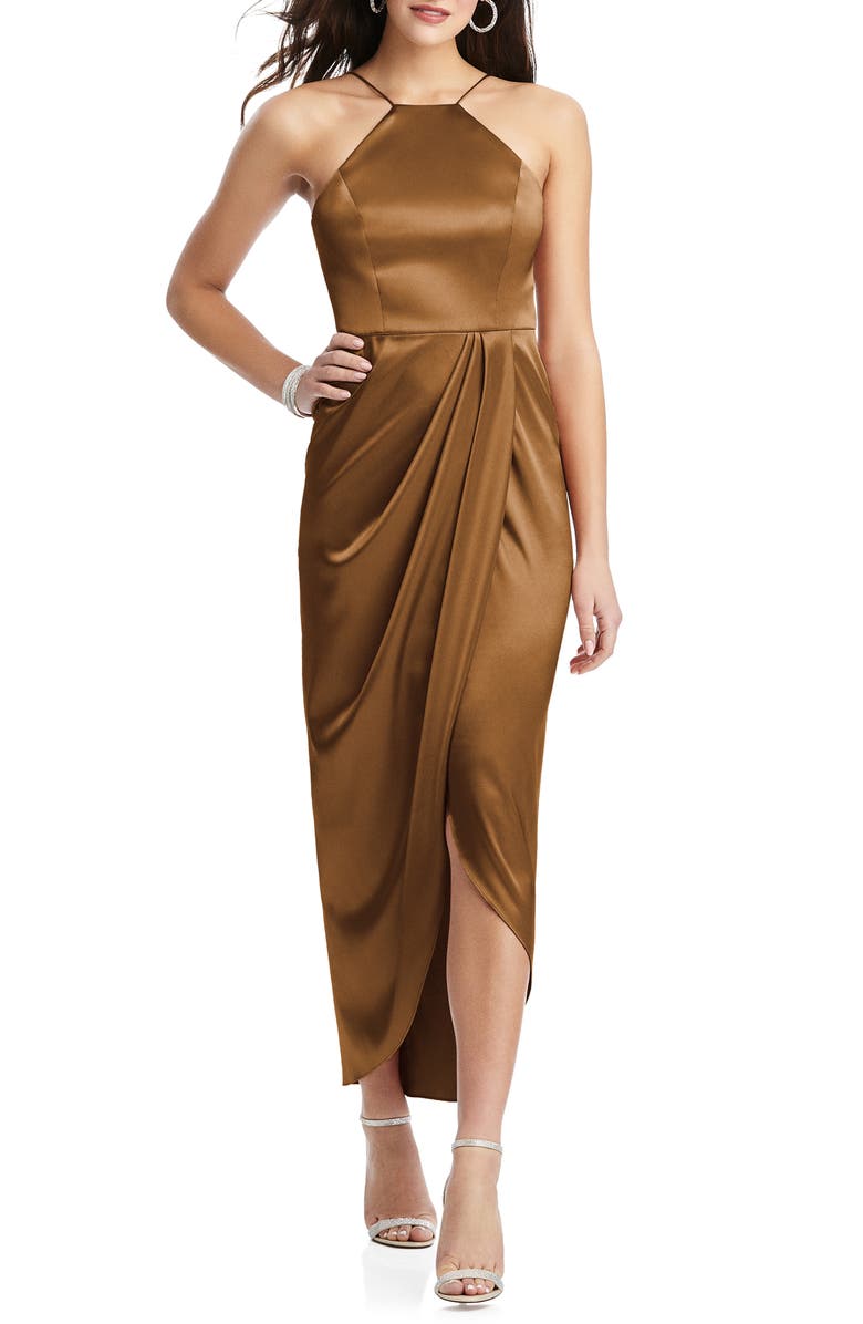 After Six Bow Halter Neck Stretch Satin Gown, Main, color, 