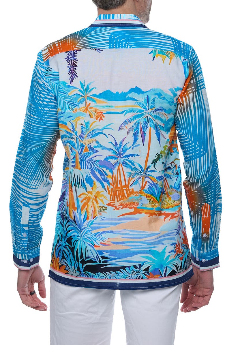 RANEES Resort Extra Trim Fit Linen & Cotton Button-Up Shirt, Alternate, color, Blue