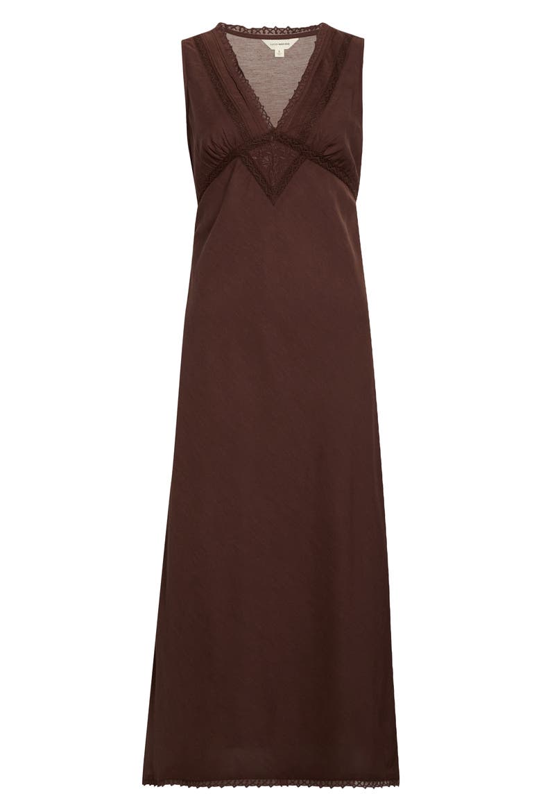 Lace Trim Midi Dress, Main, color, CHICORY COFFEE