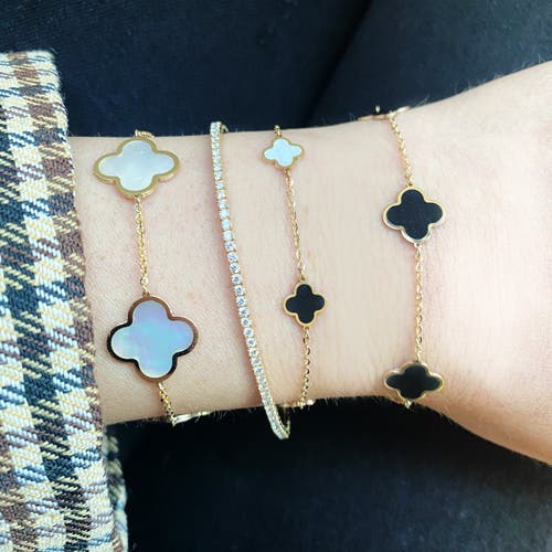 The Lovery Fine Jewelry Mini Mother Of Pearl And Onyx Mixed Clover Bracelet