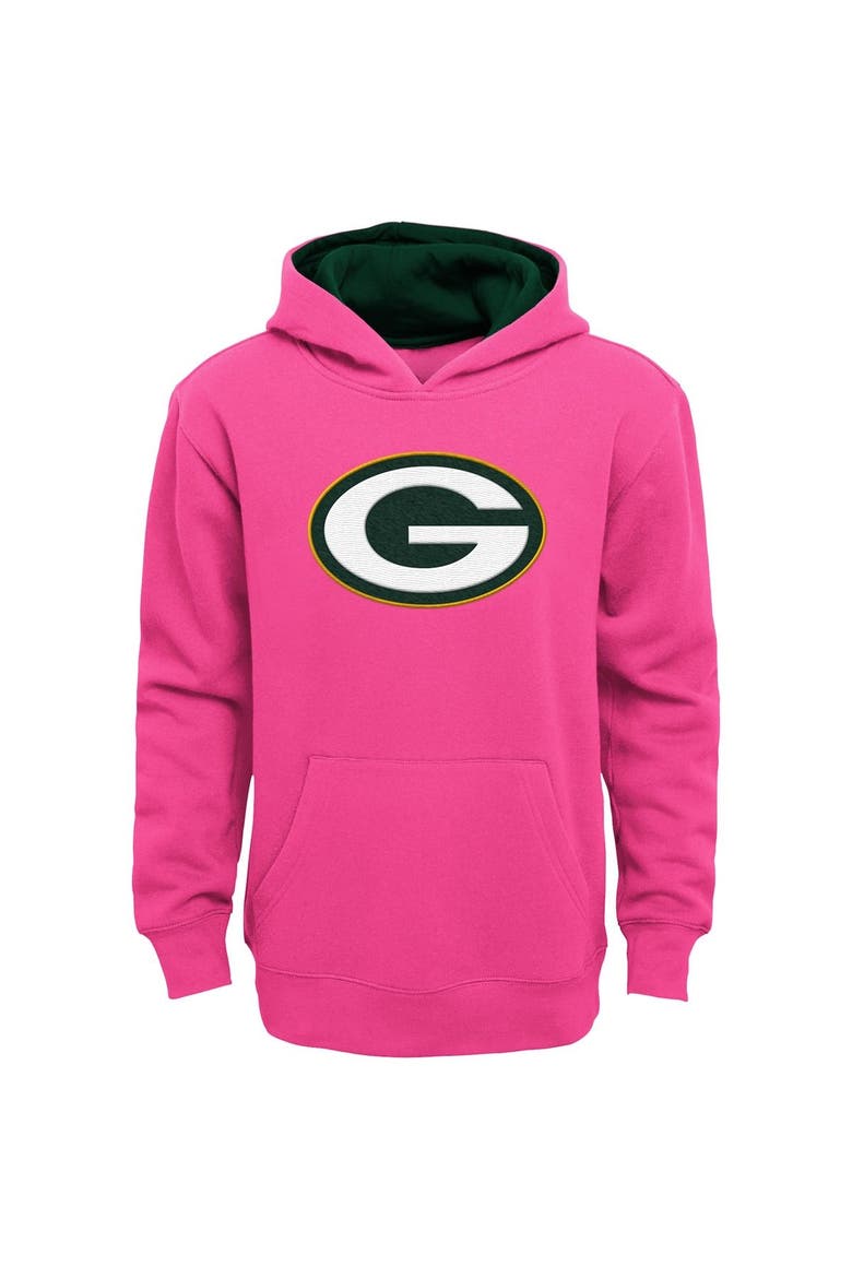 Girls Youth Pink Green Bay Packers Prime Pullover Hoodie, Main, color, Pink