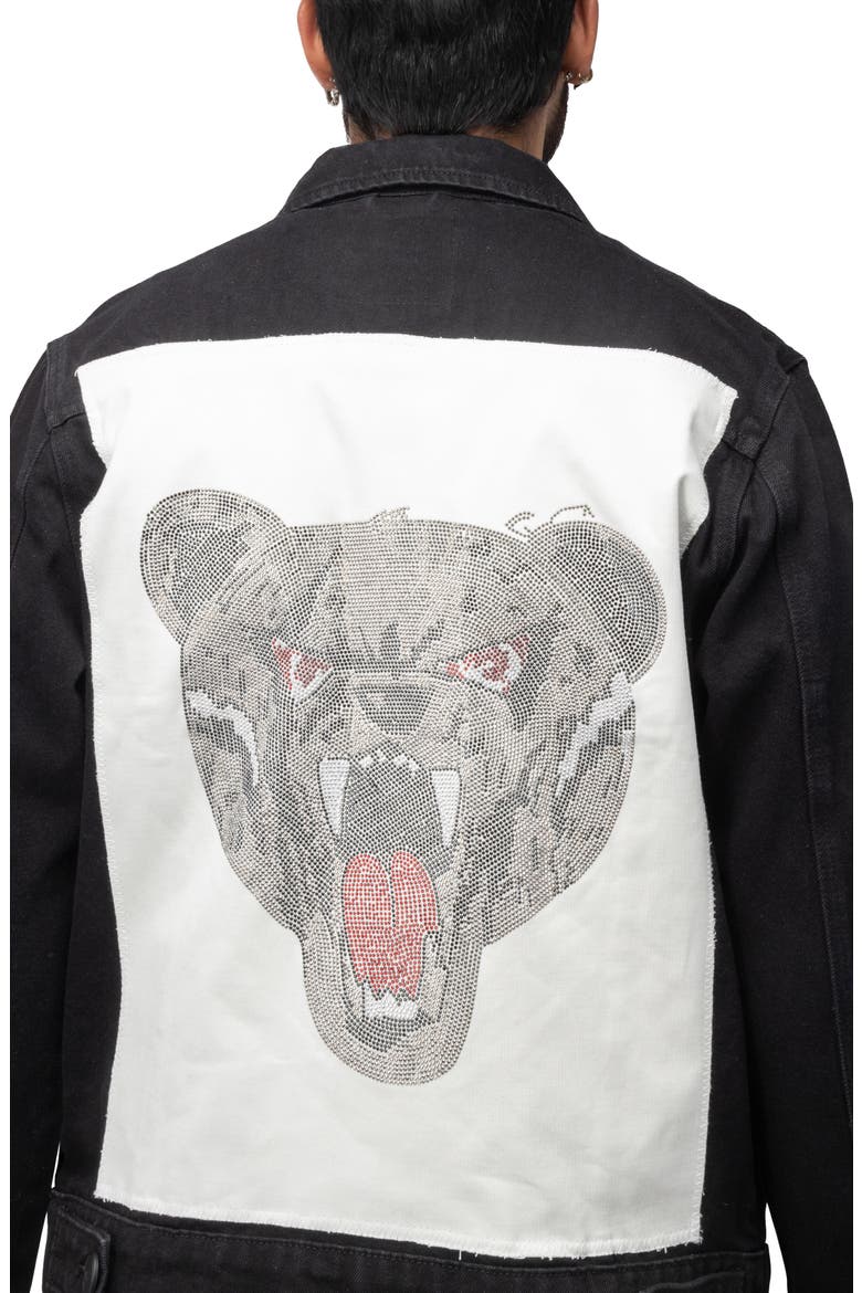 Bear Growl Patch Denim Jacket, Alternate, color, JET BLACK