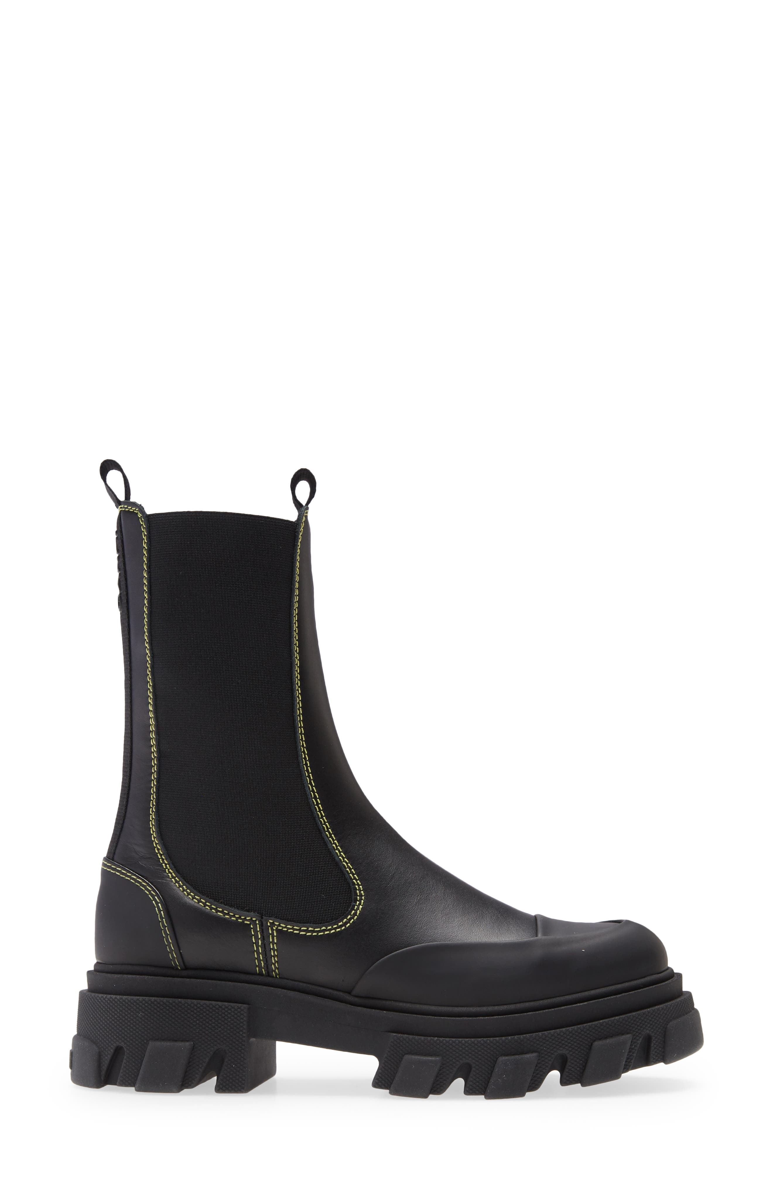 Calf Leather Mid Chelsea Boot, Alternate, color, BLACK/YELLOW/BLACK