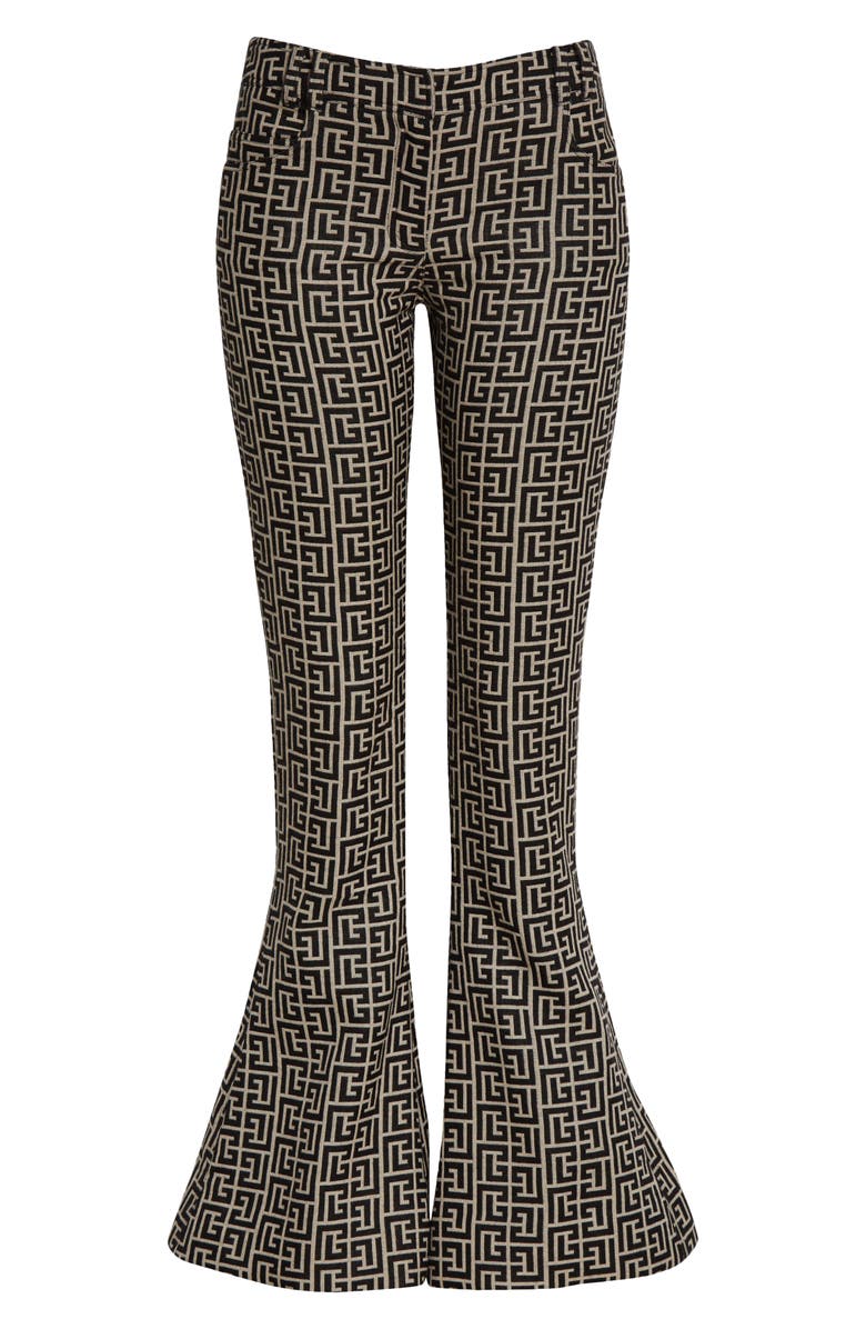 Balmain Monogram Jacquard Wool Bootcut Pants, Alternate, color, 