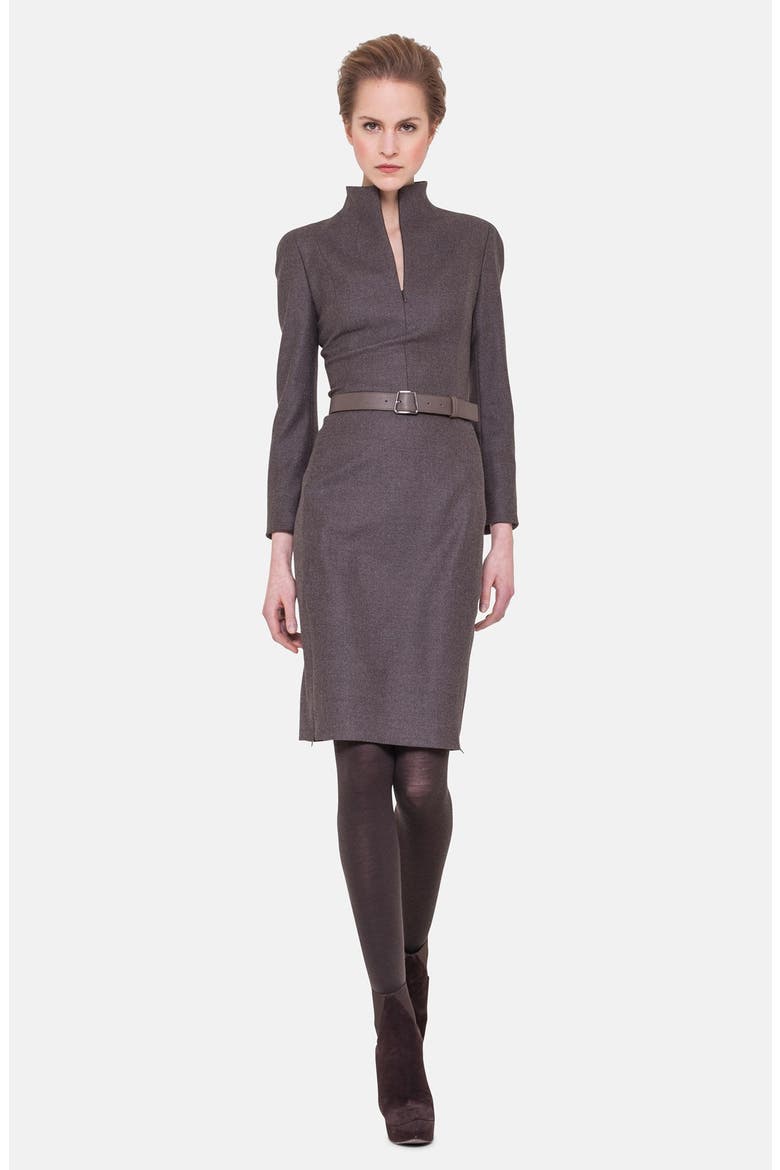 Belted Stretch Flannel Dress, Alternate, color, GREY