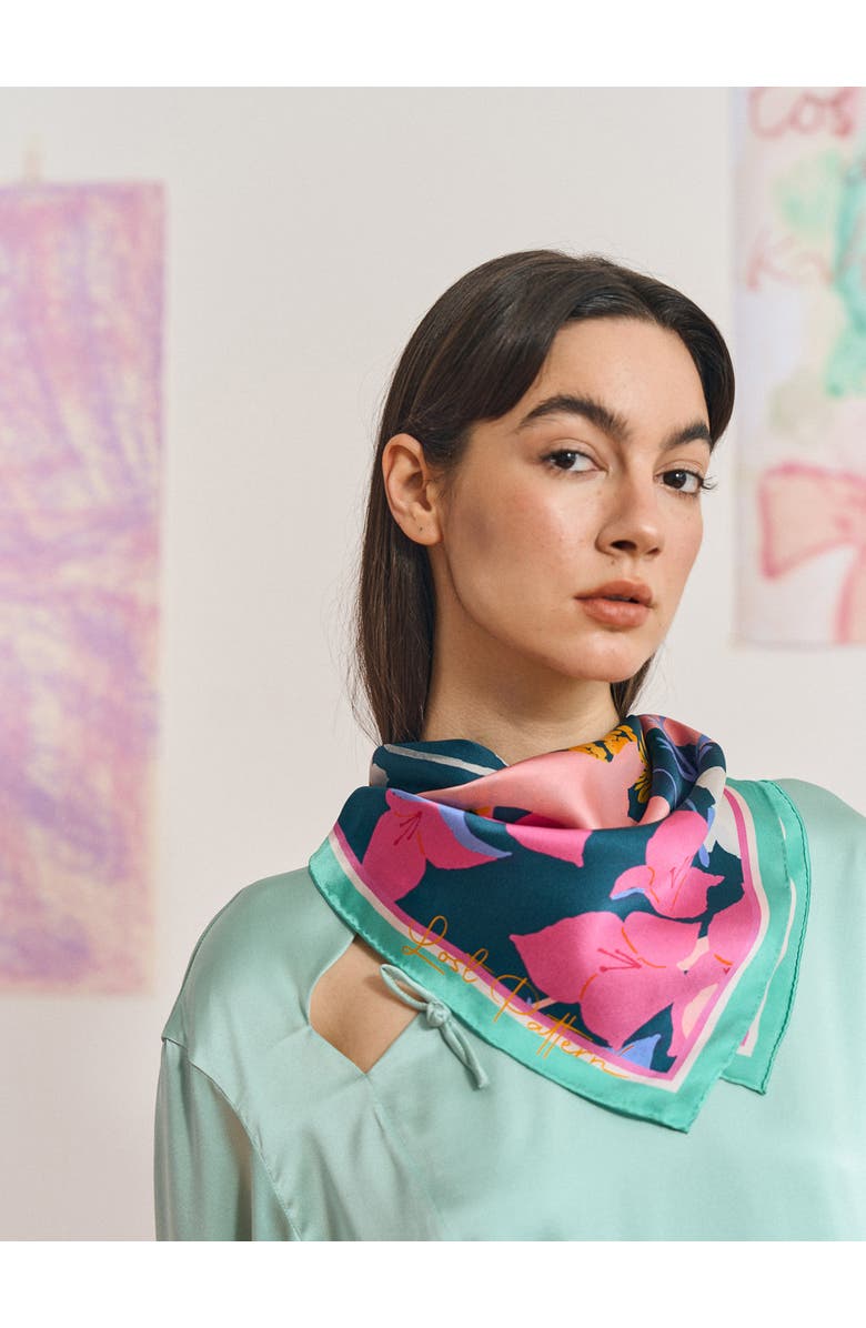 Lost Pattern FRIDA x LOST PATTERN "Frida's Garden" Silk Bandana Scarf, Alternate, color, Purple