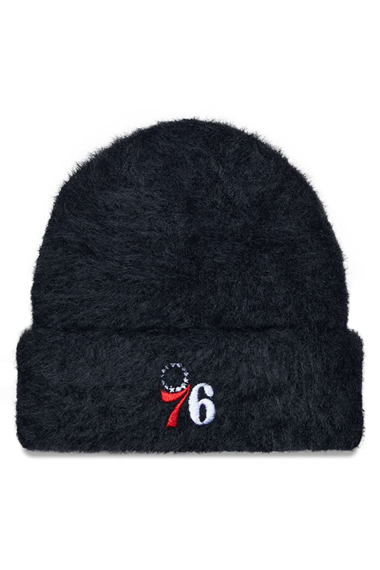 Women's New Era  Black Philadelphia 76ers Fuzzy Thick Cuffed Knit Hat, Main, color, Black