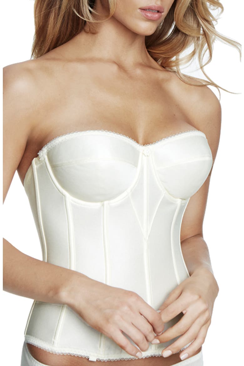 Juliette Satin Low Back Convertible Strapless Corset Longline Bra, Alternate, color, IVORY