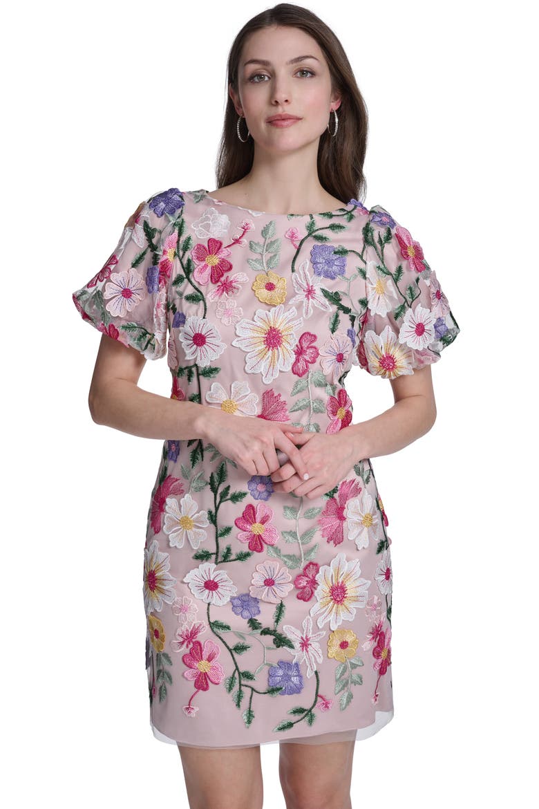 Puff Sleeve Floral Shift Dress, Alternate, color, PINK MULTI