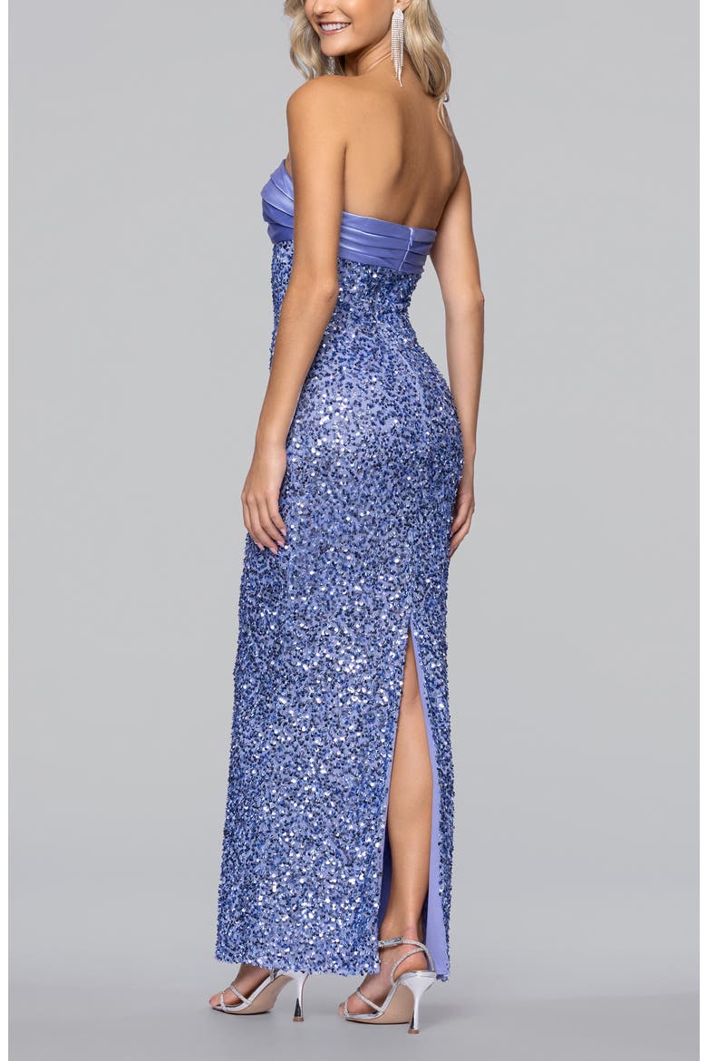 Sequin & Satin Strapless Gown, Alternate, color, PERI