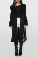 Princess Polly After Party Faux Suede Long Coat with Faux Shearling Trim