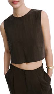 MANGO Boxy Crop Back Button Top