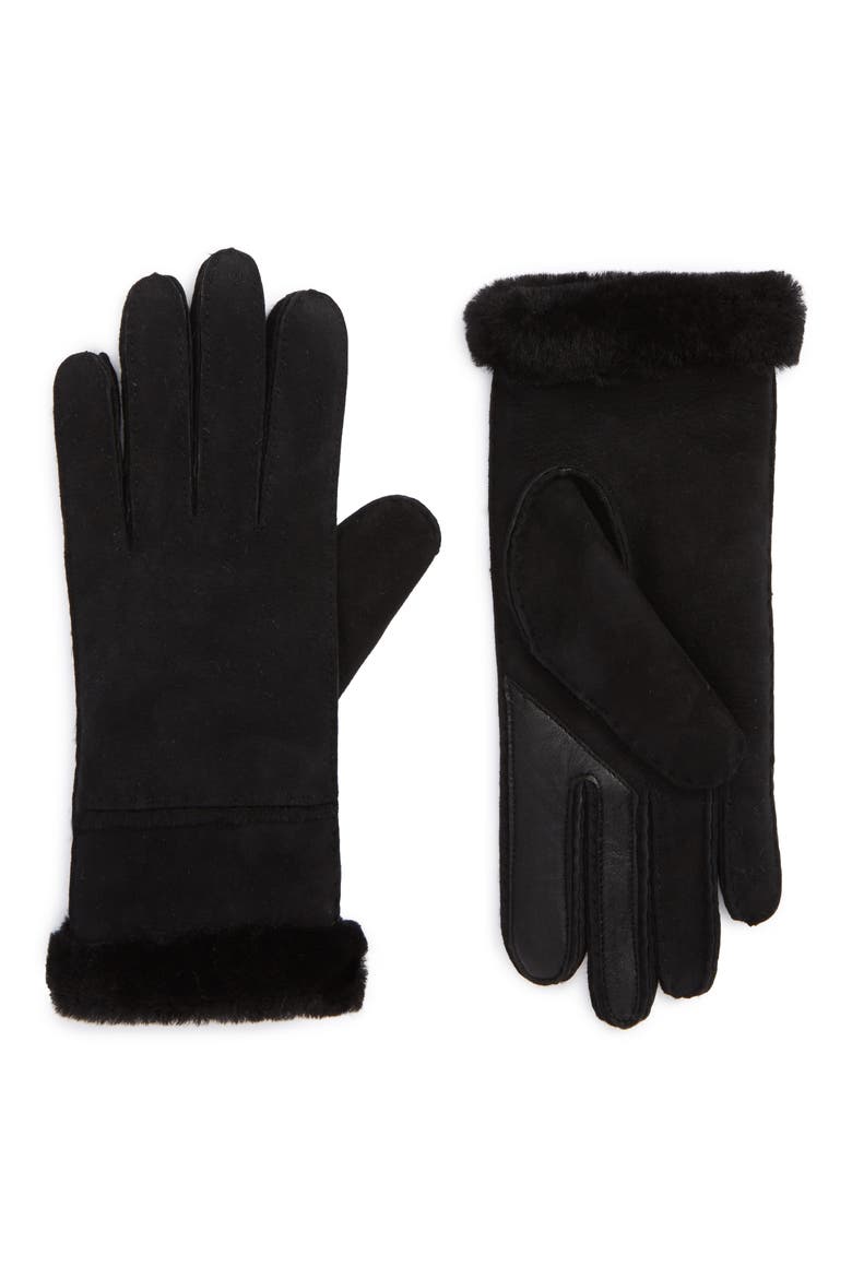 UGG® Slim Genuine Shearling Tech Gloves, Main, color, BLACK
