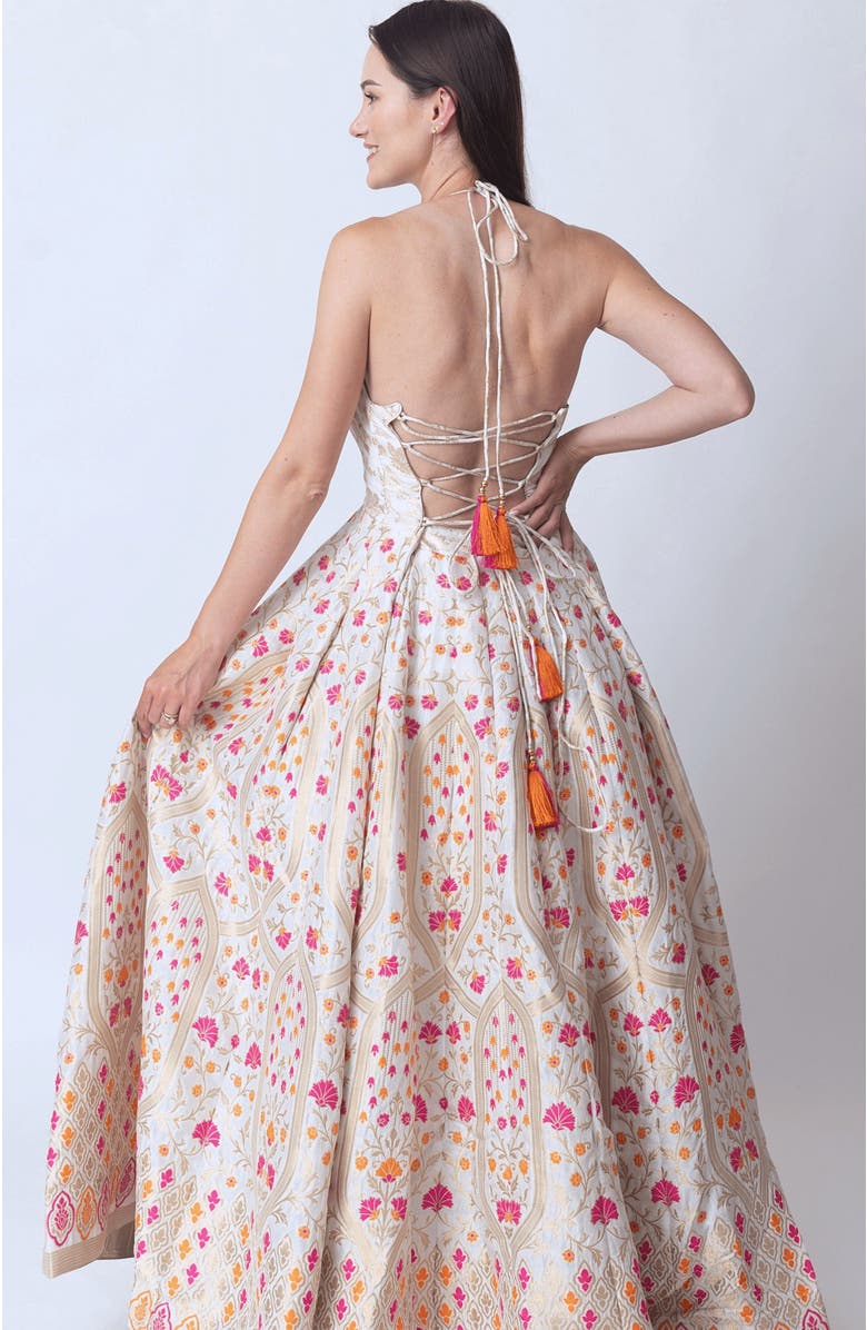 RAAS Selina Embroidered Silk Jacquard Gown, Alternate, color, White