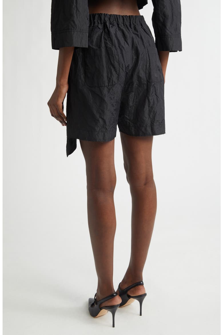 Gigi Raw Edge Crinkled Metallic Satin Shorts, Alternate, color, BLACK