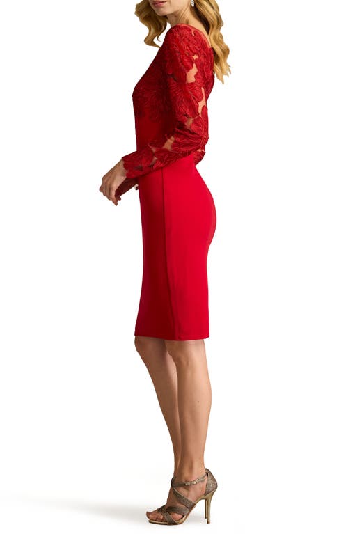 Tadashi Shoji Textured Crepe And Embroidered Tulle Dress In Cranberry