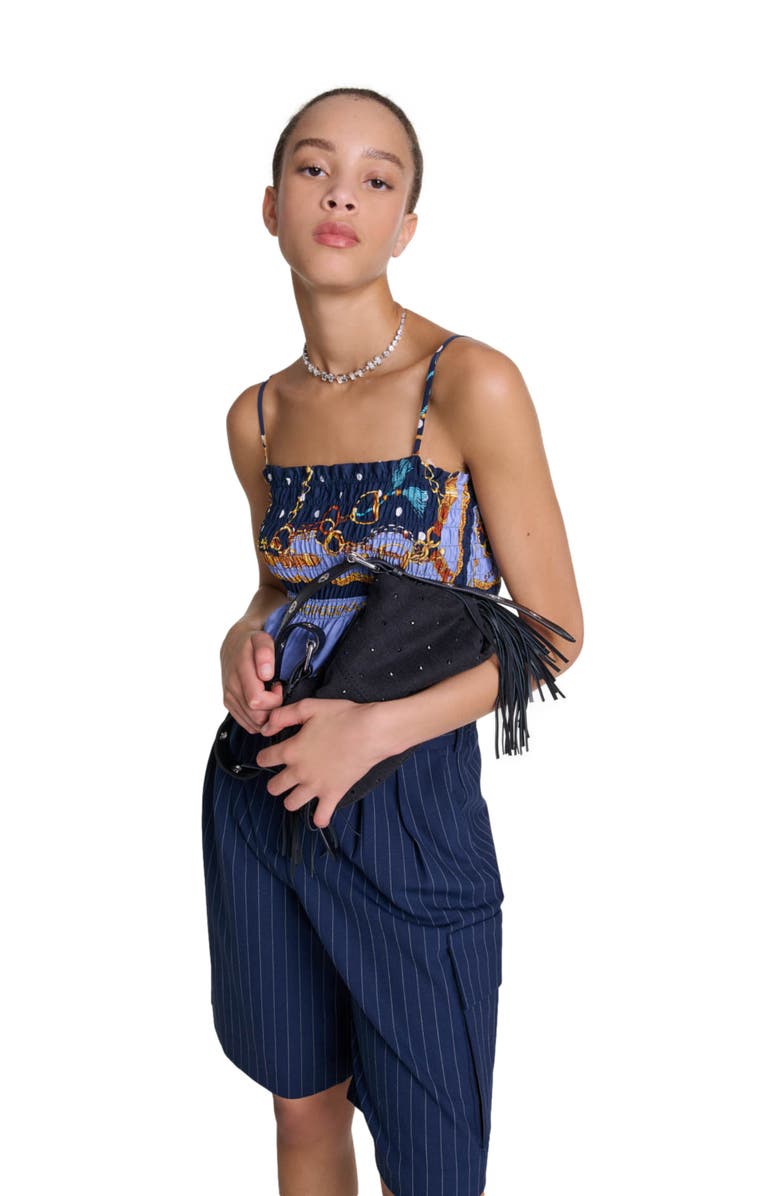 maje Printed smocked crop top, Alternate, color,