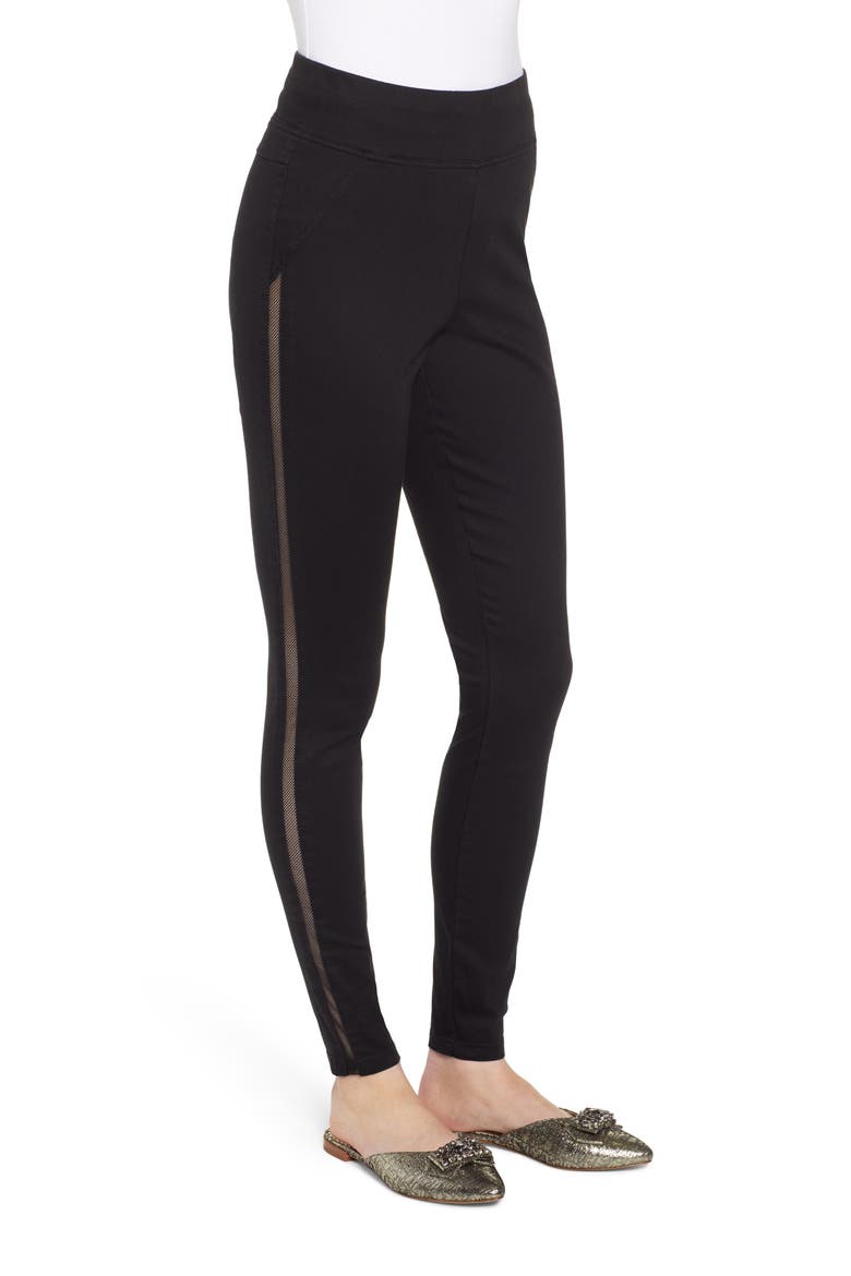 High Waist Mesh Tuxedo Stripe Denim Leggings, Alternate, color, BLACK