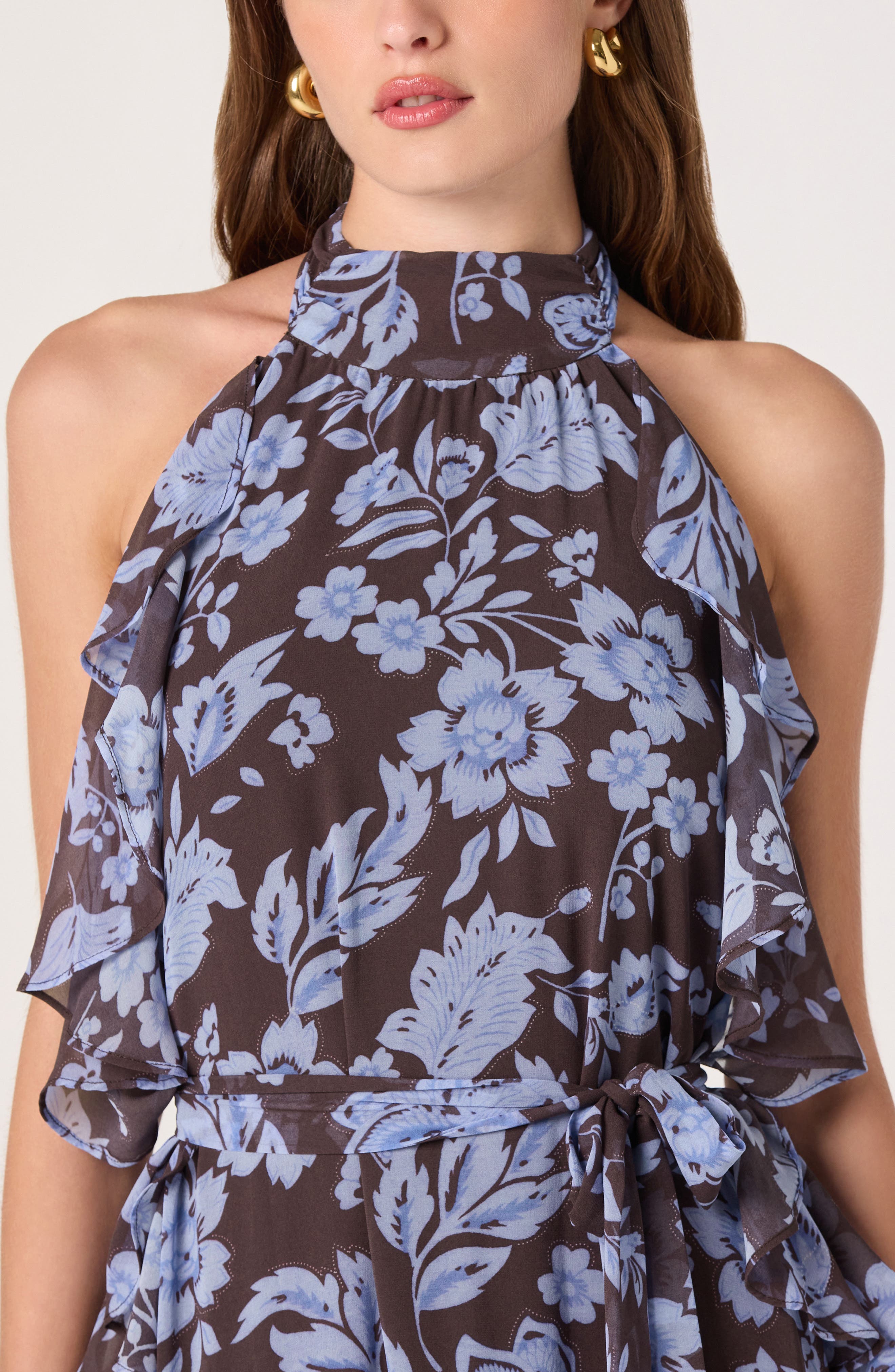 Floral Ruffle High Neck Maxi Dress