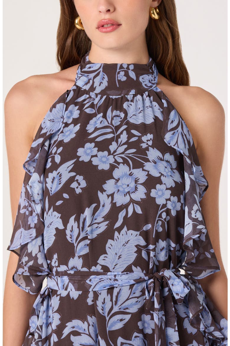 Floral Ruffle High Neck Maxi Dress, Alternate, color, BLUE BROWN FLORAL