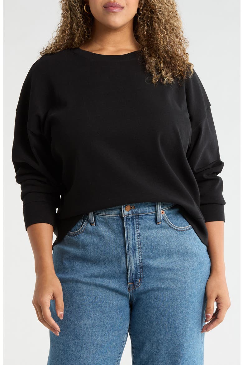 Stretch Cotton Rib Sweatshirt, Main, color, BLACK