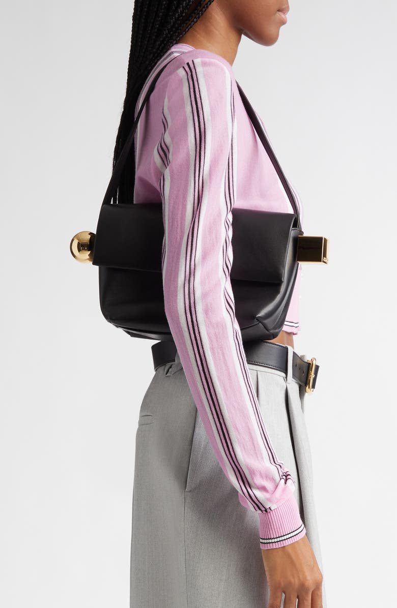 Jacquemus Le Rond Carré Leather Shoulder Bag, Alternate, color, Black