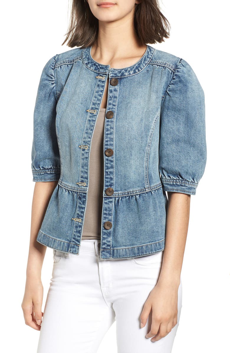 Hinge Peplum Denim Jacket, Main, color, 