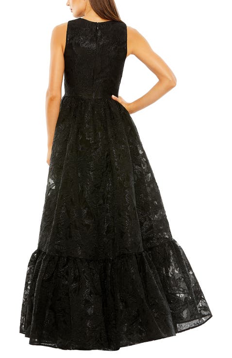 関税送料込【MAC DUGGAL】ロング ワンピース タフタ ブラック 関税送料込【MAC DUGGAL】ロング ワンピース 大花柄 ブラック