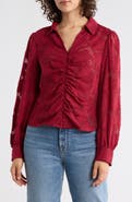 Adrianna Papell Ruched Burnout Button-Up Shirt