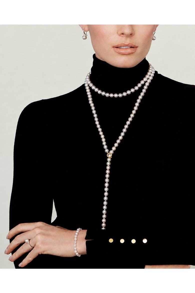 White Freshwater Pearl Adjustable Lariat Y-Shape 51 Inch Rope Length Necklace - Premier AAAA Quality, Alternate, color, Yellow Gold Clasp