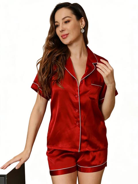 Pure Silk Pajamas Short Pjs Set Two-Piece
