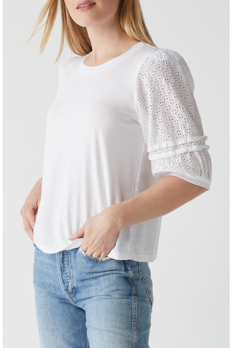 Maisie Eyelet Sleeve Cotton & Modal Top, Alternate, color, WHITE