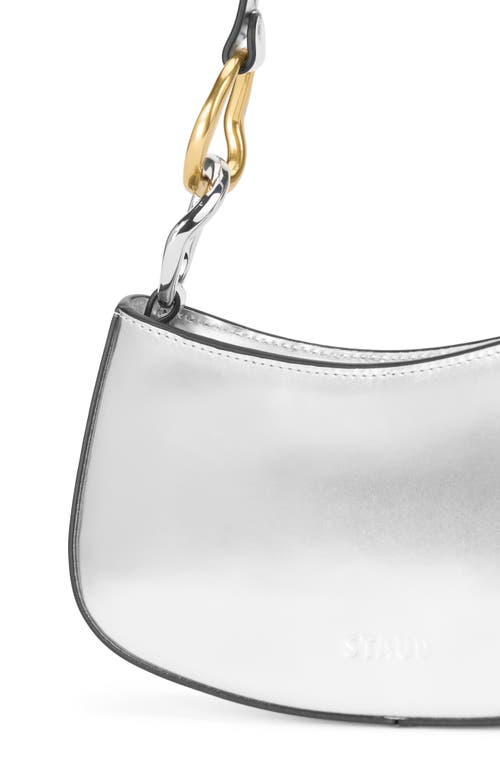 Staud Ollie Crackeld Metallic Shoulder Bag In Silver