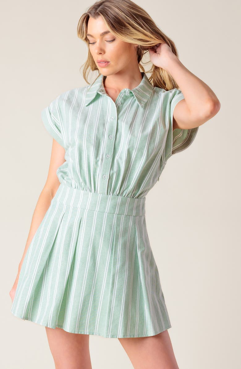FLYING TOMATO Striped Collared Romper, Alternate, color, Sage
