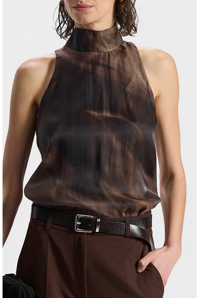 Vicky Sleeveless High-Neck Patterned Top, Main, color, Tie Dye Brown