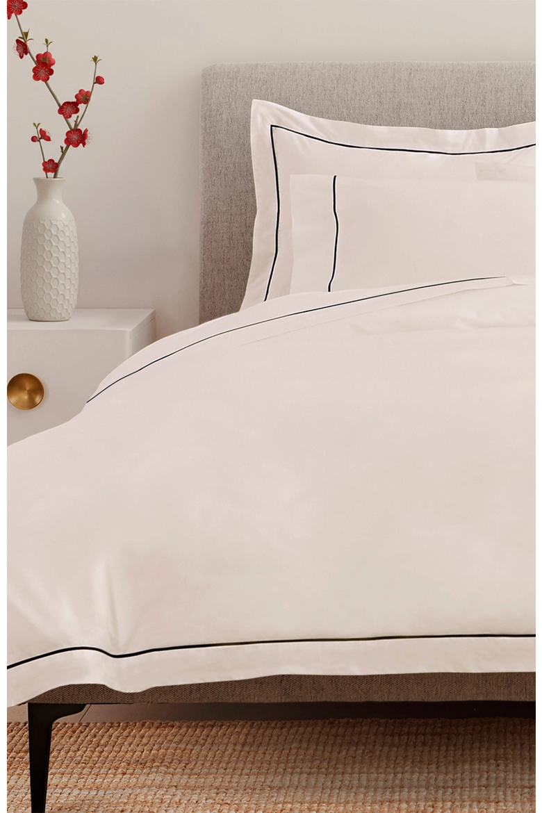 Heirloom Organic Percale Duvet Cover, Alternate, color, White/Navy - Queen
