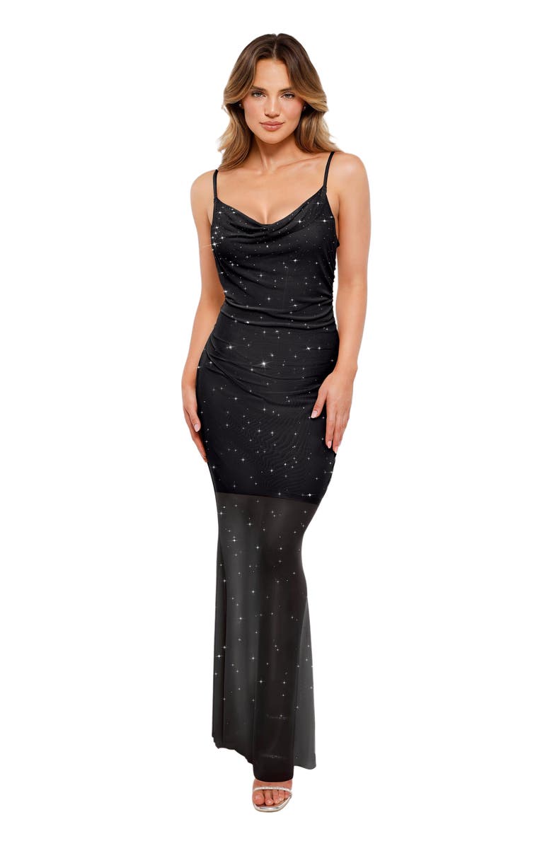 Popilush Shapewear Heat-Set Crystal Mesh Slimming Maxi Slip Dress, Alternate, color, Standard Black